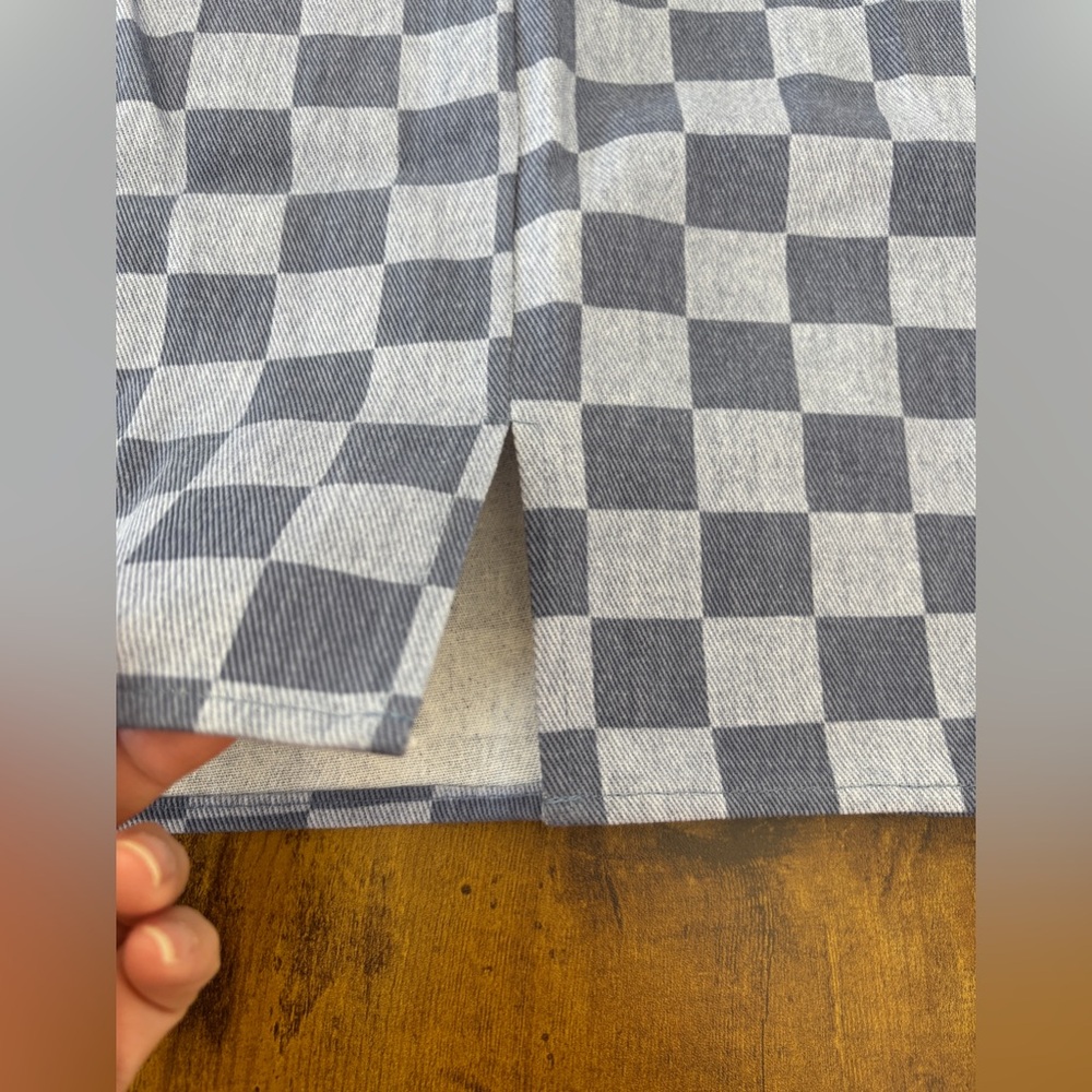 NWT Blue Blush Denim Checkered Mini Dress Size Large Square Neckline Sleeveless - Picture 8 of 9